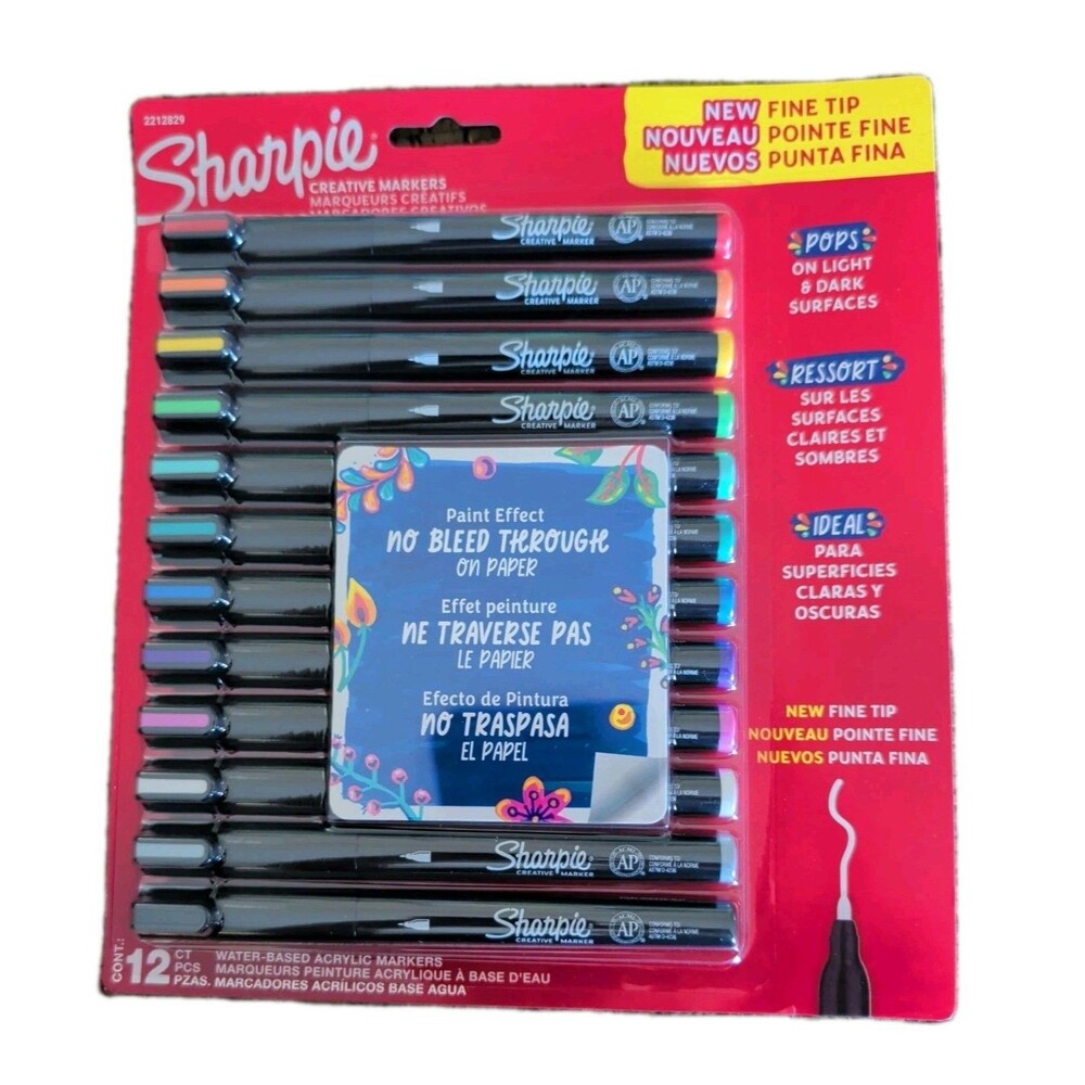 Sharpie Acrylic Creative Markers, Fine Bullet Tip, Water Based 12/Pack